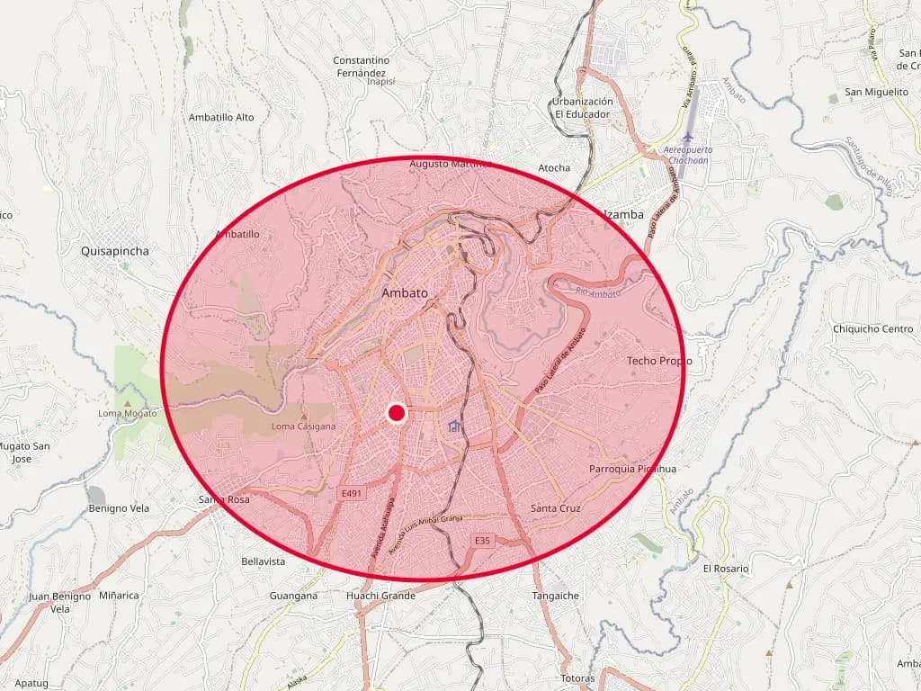 Mapa de la zona de entrega en Ambato
